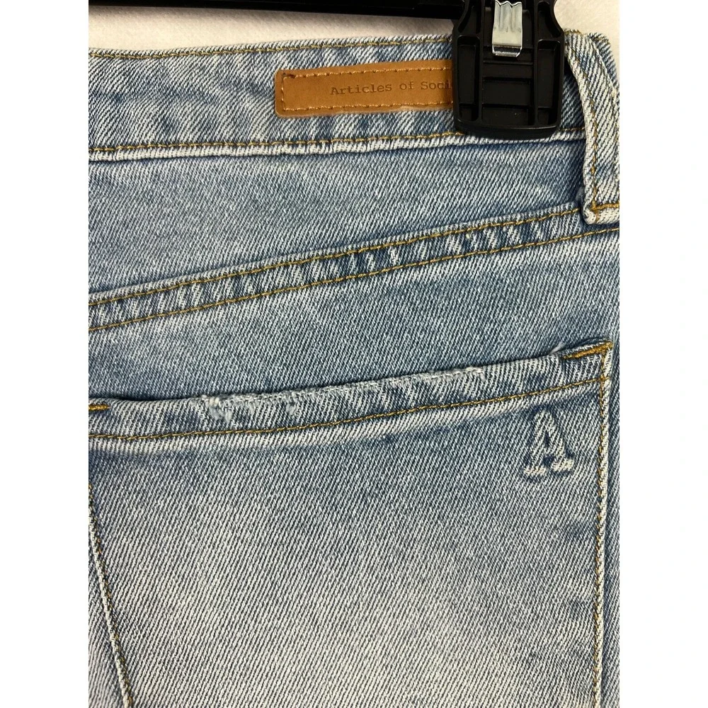 Articles of Society Denim Short Women 28 Blue High Rise Raw Hem Stretch Jean D03